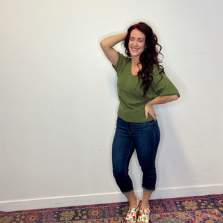 Olive Short Sleeve V-Neck Dolman