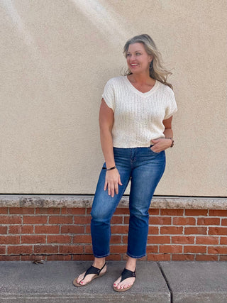 Cream Textured Sweater Vest Top