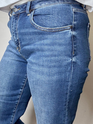 Risen Mid Rise Straight Leg Cuffed Jeans