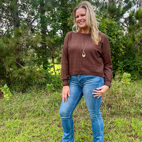 Double Front Seam Round Neck Sweater