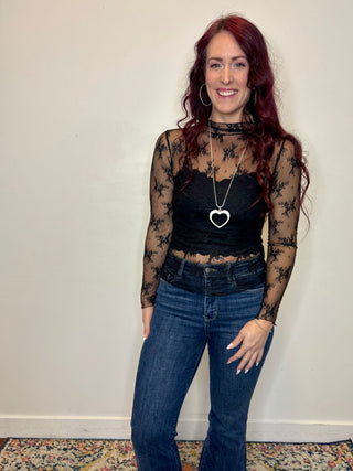 Black Long Sleeve Sheer Lace Top