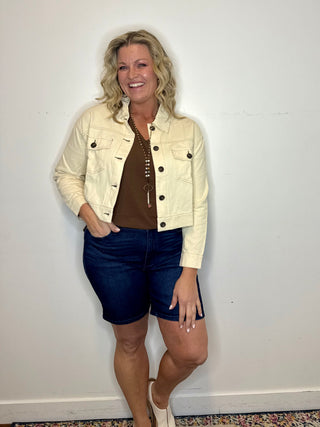 Sand Denim Jacket with Stitch Detail