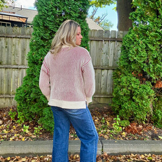 Cabernet Two Tone Crew Neck Sweater