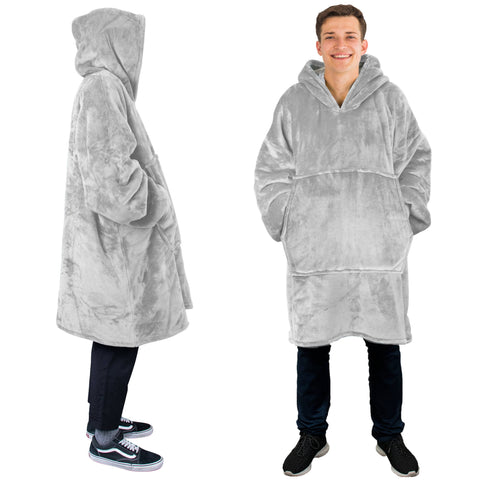 Oversized Wearable Hoodie Blanket: Light Gray / Sherpa Fleece