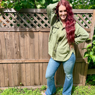 Olive Oversized Fleece Shacket