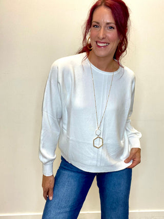 Ivory Front Seam Round-Neck Sweater