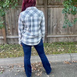 Grey and Cream Plaid Button Up