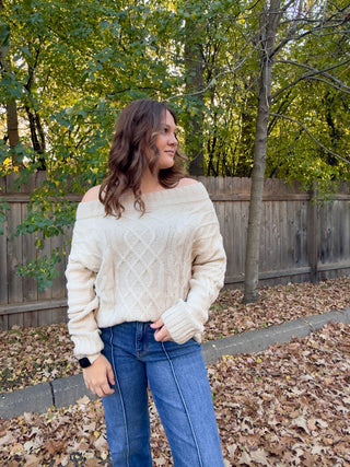 Cableknit Off Shoulder Sweater