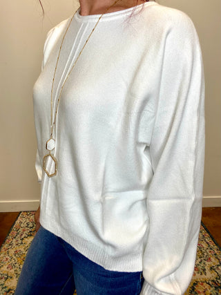 Ivory Front Seam Round-Neck Sweater