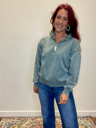 Ash Jade Acid Wash Fleece Half Zip Sweatshirt