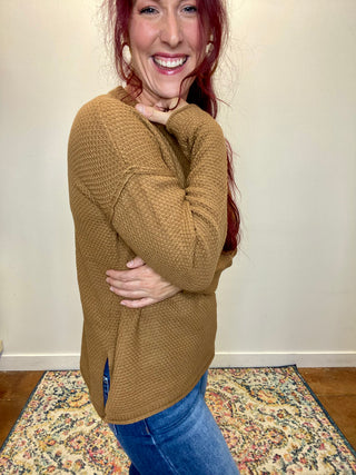 Deep Camel 4 Button Henley Sweater
