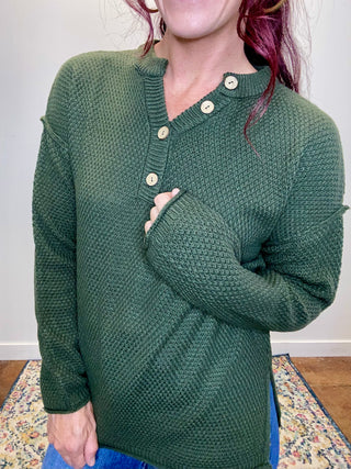 Dark Olive 4 Button Henley Sweater