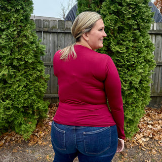 Burgundy Basic Round Neck Long Sleeve