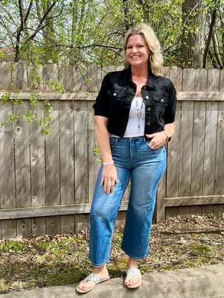 Black 3/4 Sleeve Crop Jacket