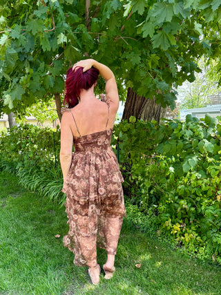 Floral Chiffon Ruffle Tiered Corset Midi Dress