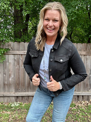 Risen Basic Fitted Black Stretchy Jacket with Pockets