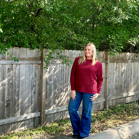 Cabernet Round Neck Waffle Knit Sweater