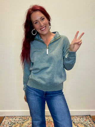 Ash Jade Acid Wash Fleece Half Zip Sweatshirt