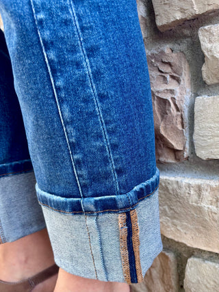 Risen High Rise Straight Cuffed Hem Stretchy Jean