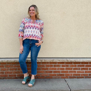 Multi Colored 3/4 Sleeve Tunic Top