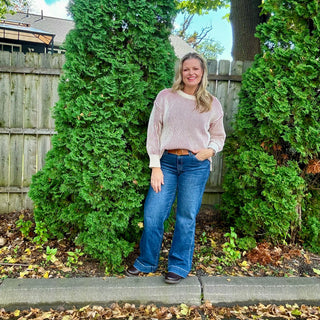 Cabernet Two Tone Crew Neck Sweater
