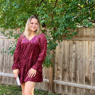 Wine Deep V-neck Velvet Mini Dress