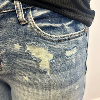 Judy Blue High Rise Star Print Distressed Shorts