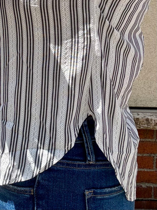 Stripe Collared Half Button Short Sleeve