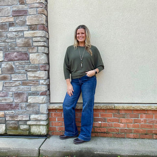 Olive Ribbed Dolman Long Sleeve