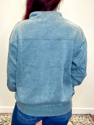 Ash Jade Acid Wash Fleece Half Zip Sweatshirt