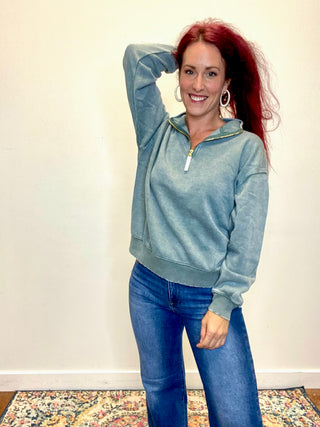 Ash Jade Acid Wash Fleece Half Zip Sweatshirt