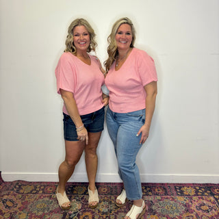 Pink Short Sleeve V-Neck Dolman