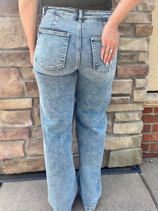 Risen Slouchy Baggy Patch Pocket Washed Stretchy Jean