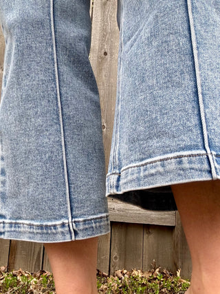 Risen Mid Rise Crop Wide Leg Pintuck Detail Jeans
