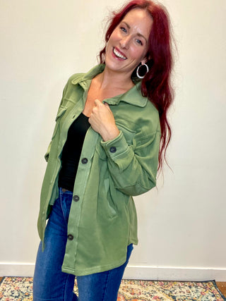 Olive Oversized Fleece Shacket
