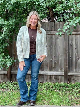 Ivory Open Weave Waffle Texture Cardigan