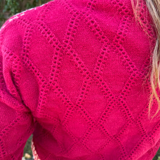 Graphic Knit Sweater Zip Up Cardigan