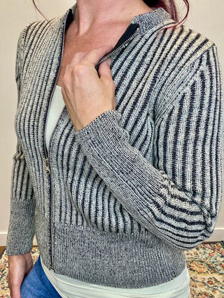 Black Two Tone Zip UP Sweater