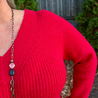 Red V-Neck Sweater Dress