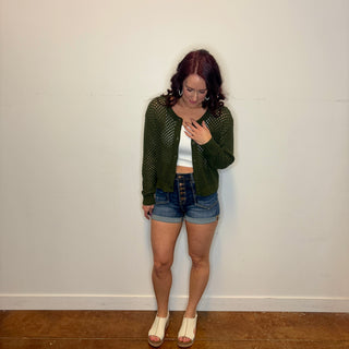 Olive Crochet Cardigan Sweater