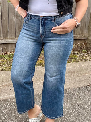 Risen Tummy Control Mid Rise Crop Wide Leg Jean