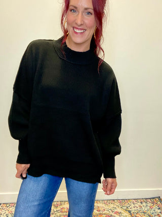 Black Side Slit Oversized Sweater