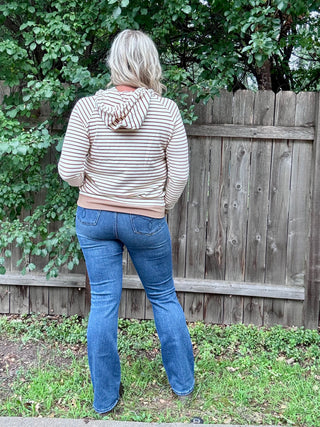 Cream with Brown Strip Micro Brushed Hoodie