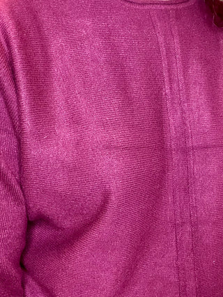 Dark Burgundy Front Seam Round-Neck Sweater