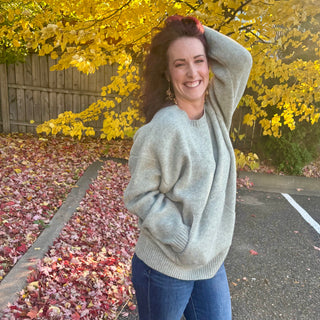 Moss Olive Crew Neck Sweater with Kangaroo Pocket