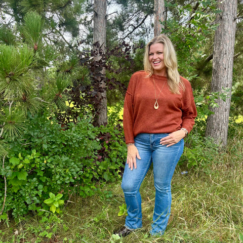 Rust Oversized Round Neck Dolman Sweater