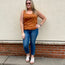 Rust Floral Ribbed Henley Top