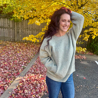 Moss Olive Crew Neck Sweater with Kangaroo Pocket