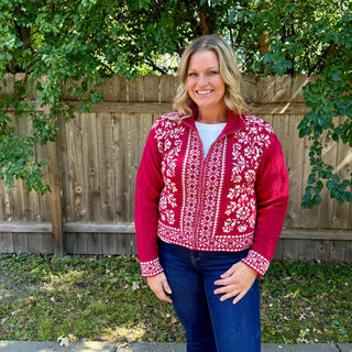 Graphic Knit Sweater Zip Up Cardigan