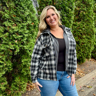 Double Lined Plaid Hooded Zip Up